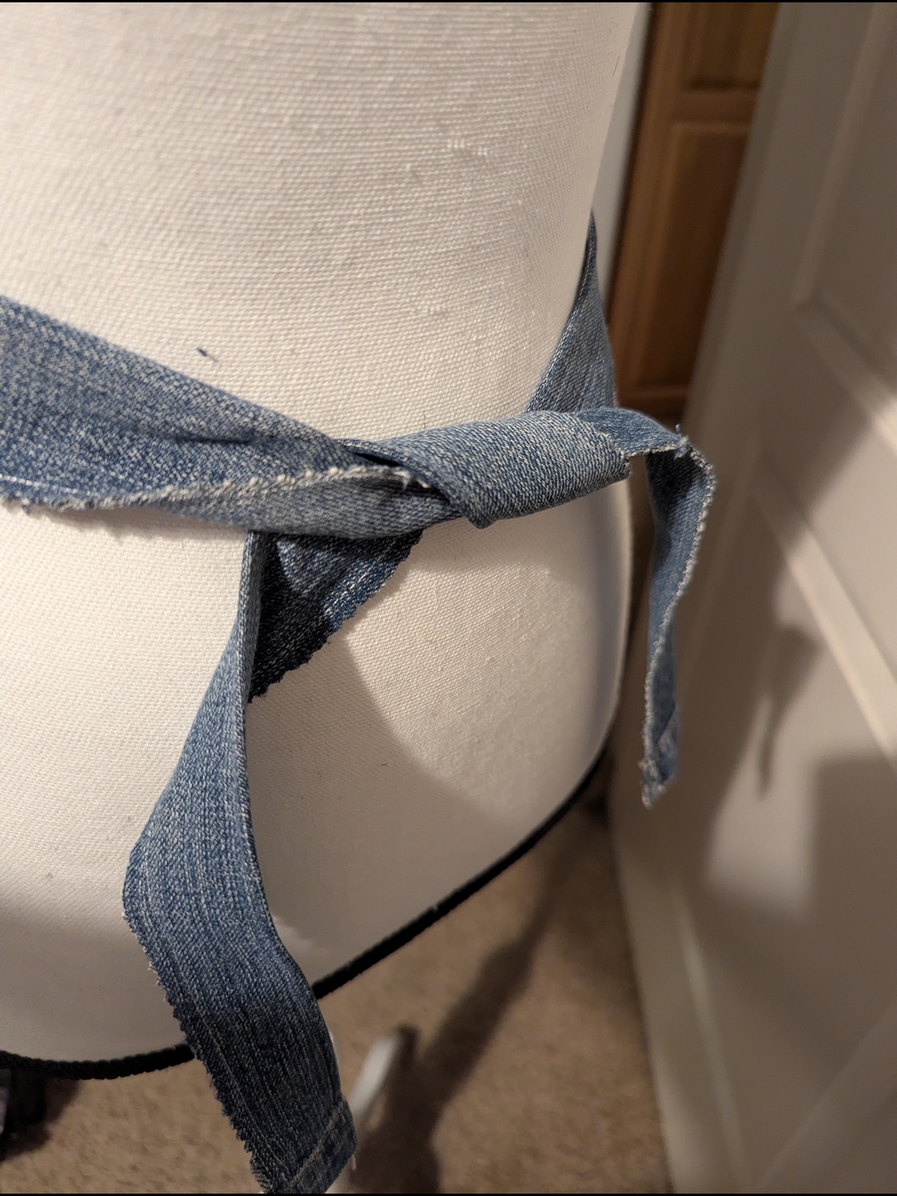 Denim Lace Apron Trim Overalls - Blue and Light Pink - Picture 5 of 5